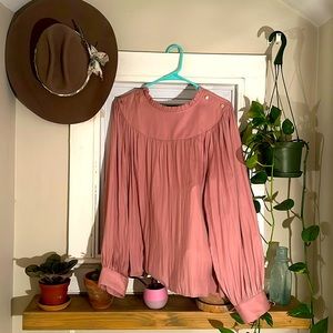 LOFT Pink/Mauve Mock Neck Ruffled Blouse